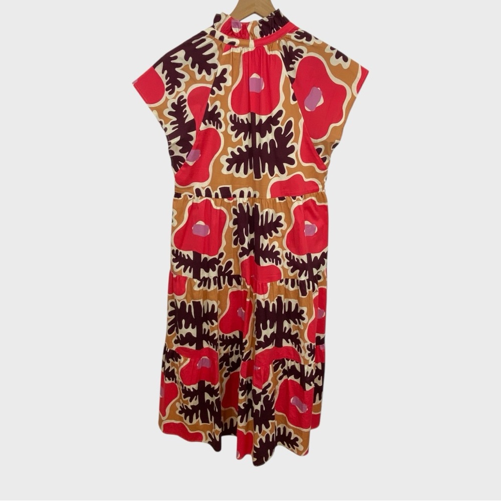 Crosby by Mollie Burch Pink Brown Tan Mod Poppy Watts Midi Dress Size Small - Picture 3 of 10